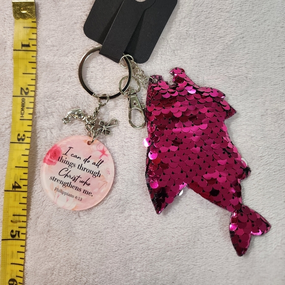 Pink Sequin Cat Keychain - Picture 1 of 1